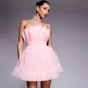 Elegant pink pastel  Mini Dress - Lace & Beads - Robe bandeau courte